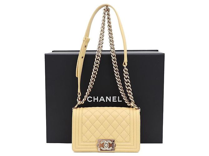 Chanel Boy Bag Caviar Borsa a Spalla e a Tracolla Piccola Gialla Giallo