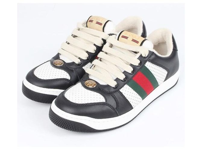 Gucci Screener Leder-Sneaker Schwarz Weiß