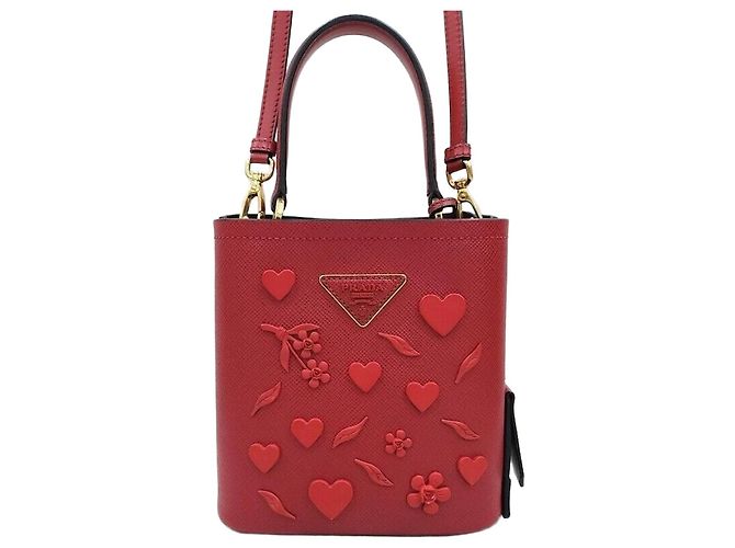 Prada Petit panier en cuir Saffiano en forme de cœur Rouge