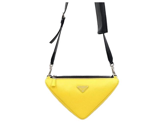 Prada Borsa a tracolla in pelle Vitello Triangle Saffiano Argento
