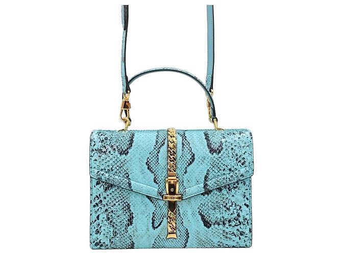 Gucci Limited Edition Blue Python Top Handle Shoulder Bag