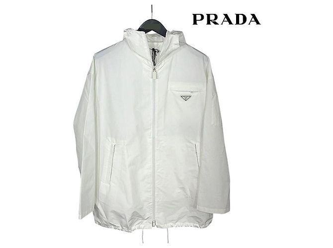 Prada Men's Nylon Oversized Windbreaker Jacket Silvery