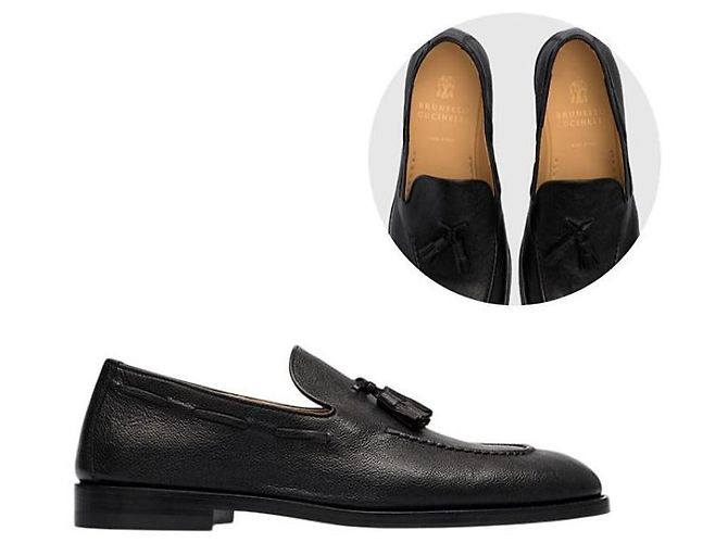 Brunello Cucinelli Tassel Leather Loafers Black Authentic