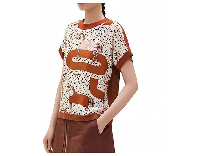 Hermès Kurzärmeliger Twill-Pullover Braun 