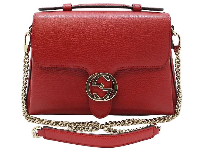 Gucci Bolsa de mão e de ombro com corrente e alça superior entrelazada em couro vermelho