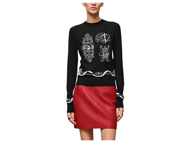 Hermès Langarmstrickpullover für Damen Noir Rot 