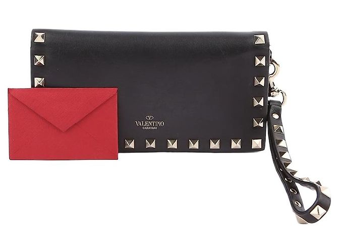 Valentino Cartera clutch Rockstud en cuero negro
