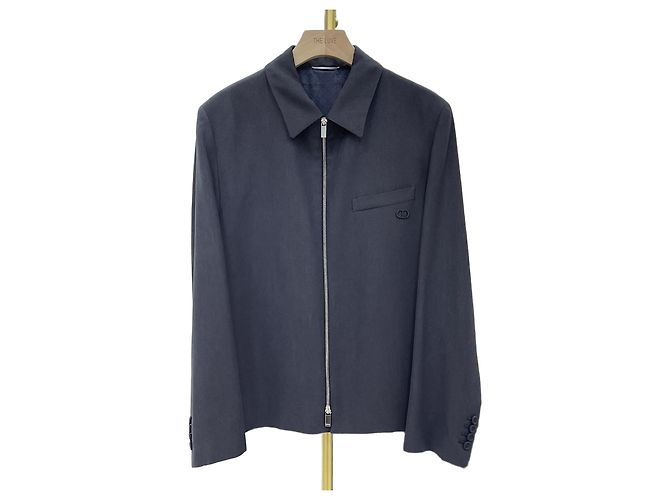 Dior Wool Blend Twill Classic Zip Jacket Grey Brown