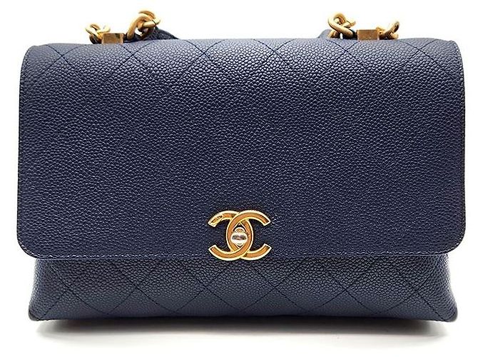 Chanel Bolsa de aba com alça superior em caviar Preto