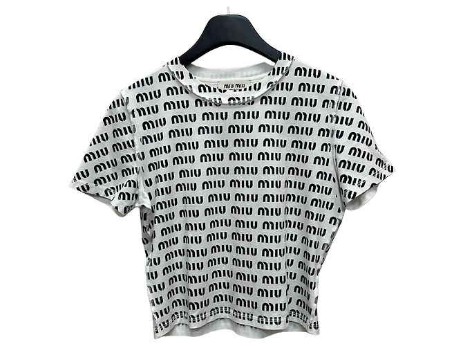 Miu Miu Camiseta de algodão estampada Prata