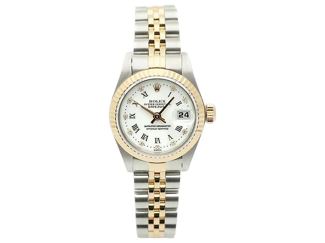 Rolex Orologio Datejust Combi da donna con quadrante limitato con numeri romani bianchi originale Bianco