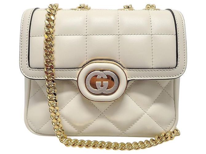 Gucci White Quilted Leather Interlocking Decor Mini Shoulder Bag