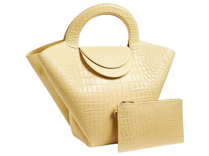 Bottega Veneta Sac cabas Doll Medium en cuir embossé Vanilla Doré