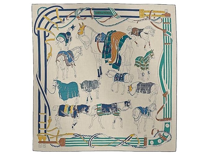 Hermès Sciarpa in cashmere e seta da uomo Ronds de Marche Bianco