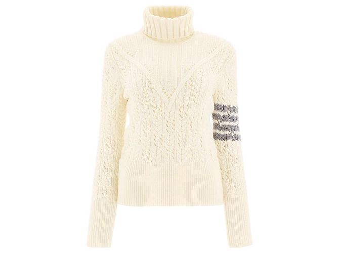 Thom Browne Diagonal gestrickter Rollkragenpullover Elfenbein Weiß 