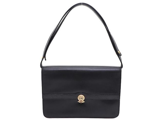 Dior Gold CD Logo Leather Shoulder Bag Black