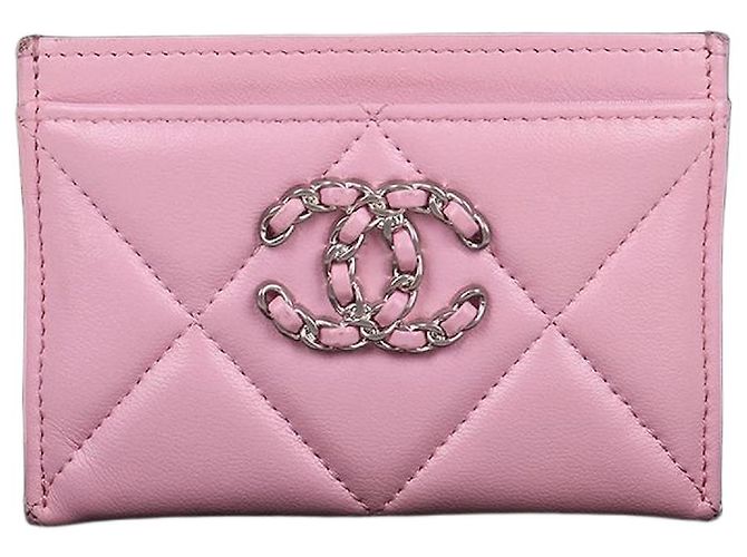 Chanel Pink Card Holder with Silver Logo
