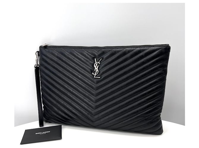 Saint Laurent Clutch trapuntata da donna nera Large Nero