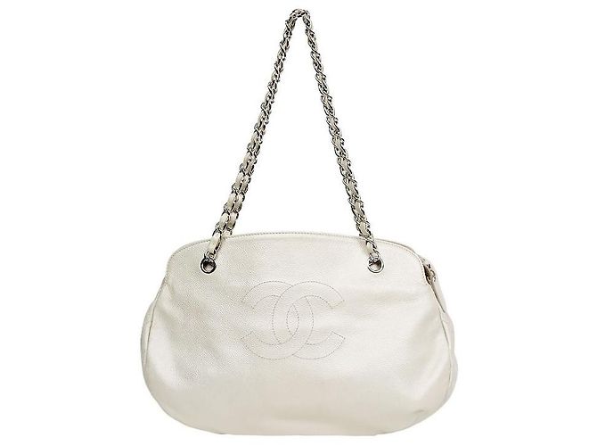 Chanel Bolsa de ombro White Caviar Big CC Chain Branco