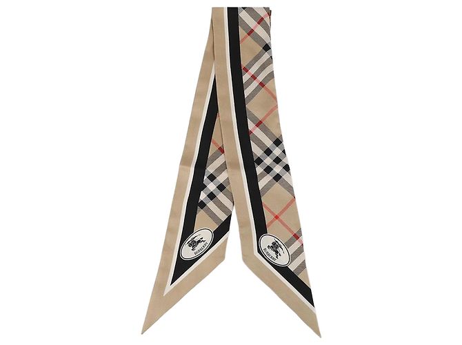 Burberry Lenço de seda Skinny Check Marrom