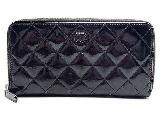 Chanel Patent Around Long Wallet Black