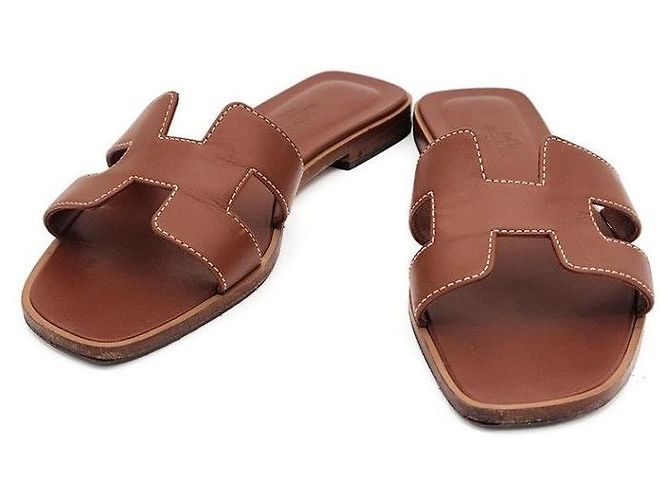 Hermès Ciabatte Oran Marrone Pelle