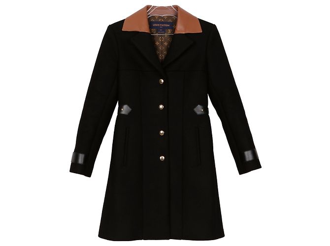 Louis Vuitton Black Wool Leather Insert A-Line Coat