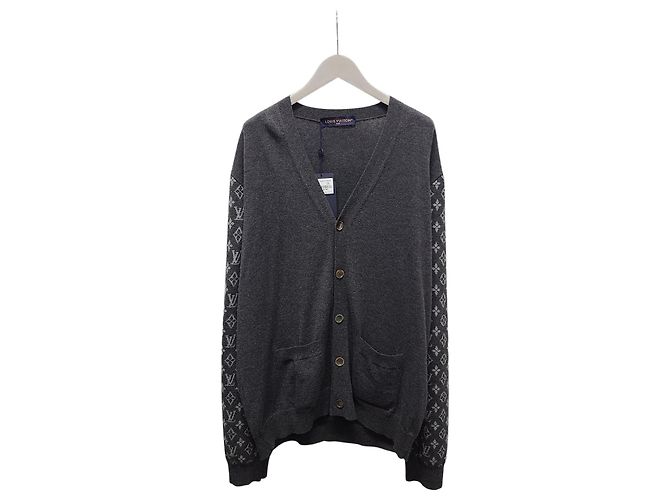 Louis Vuitton Cardigan in cashmere grigio mélange con monogramma Marrone