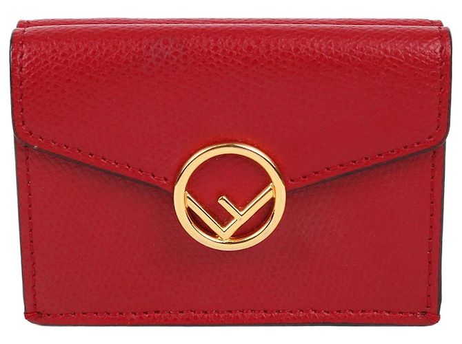 Fendi Gold-Plated Red Tri-Fold Wallet