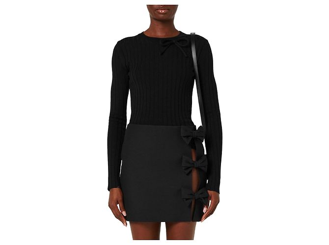 Valentino Pull de manga comprida recondicionado com detalhe de lenço twilly com laço Preto