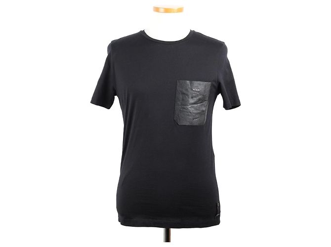 Fendi Kurzärmeliges T-Shirt mit Ledertasche Schwarz