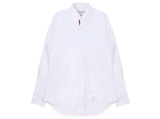 Thom Browne Klassisches Popeline-Hemd mit verdecktem RWB-Besatz Silber