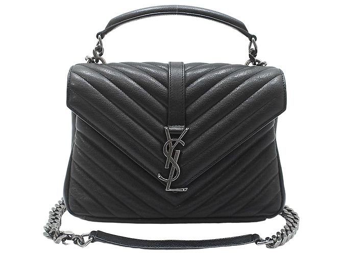 Saint Laurent Sac à épaule Medium Black Monogram Matelassé Silver College Noir