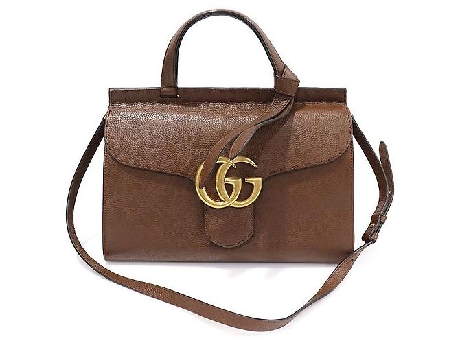 Gucci Brown Leather GG Marmont Small Top Handle
