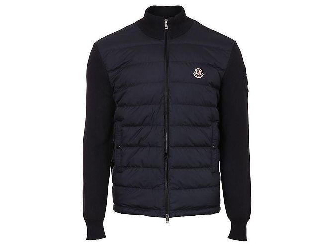 Moncler Cardigan de algodão acolchoado com fecho de correr Azul