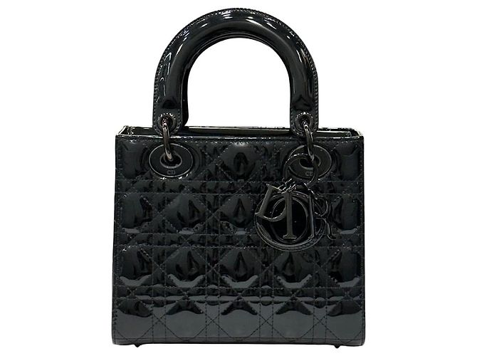 Cannage Dior Lady Patent Small All Black