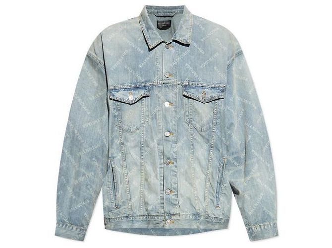 Balenciaga Diagonal Allover Oversized Denim Jacket Blue