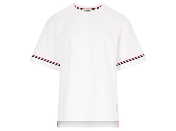 Thom Browne Baumwoll-Rugby-T-Shirt mit kurzen Ärmeln Weiß