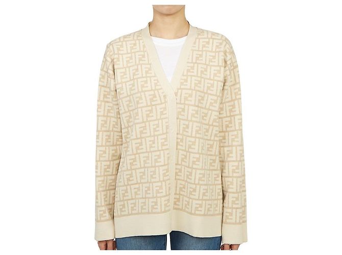 Fendi Cardigan FF ANER reversível de lã para mulher Ajuste oversized Multicor
