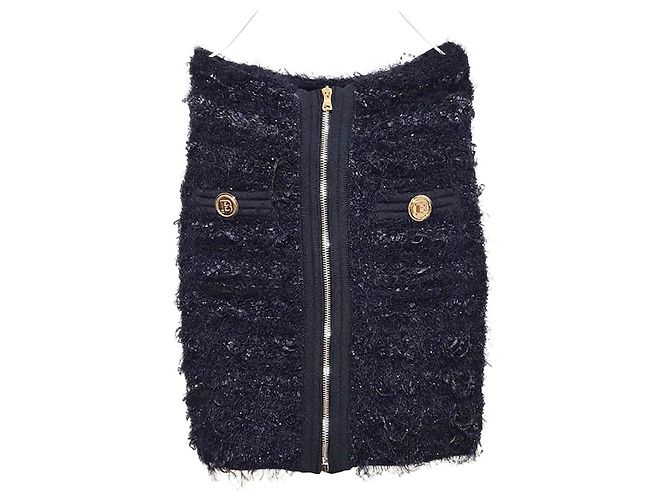 Balmain Tweed Mini Skirt Blue