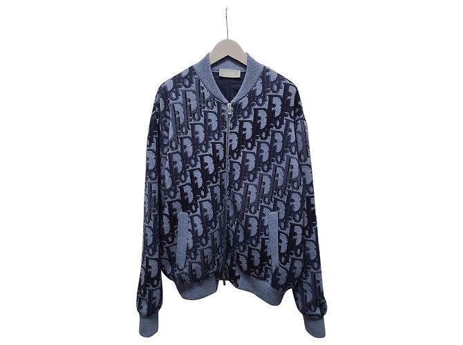 Dior Blue Oblique Bomber Wool Knit Jacket