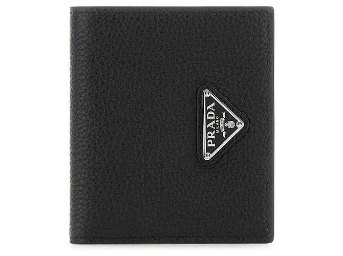 Prada Portafoglio compatto triangolare in pelle Nero