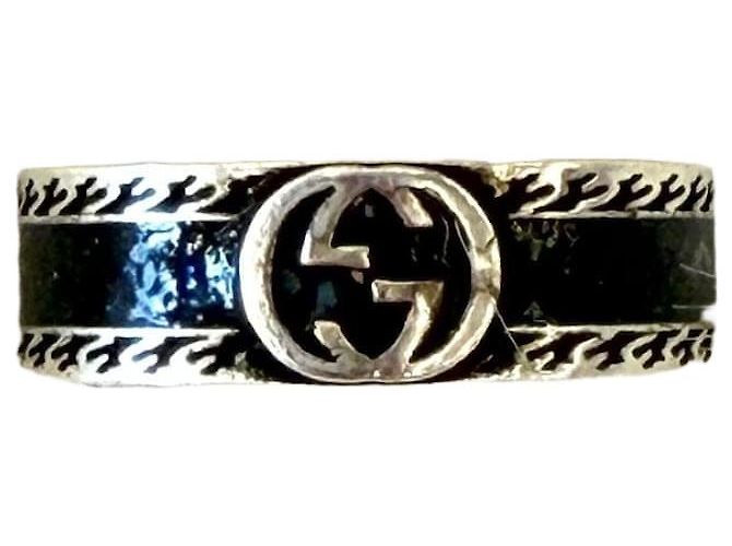 Gucci Interlocking Wide Ring Black Silver 