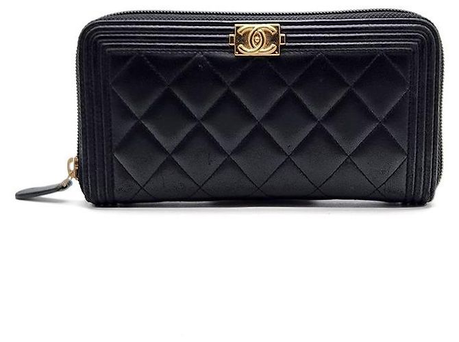 Chanel Lambskin Boy Long Wallet Black