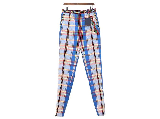 Louis Vuitton Blue Check Pattern Snake Monogram Logo Men's Pants