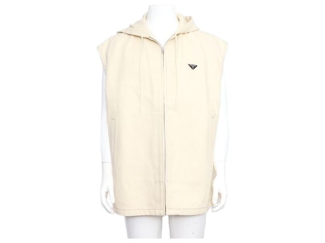 Prada Chaleco con capucha de denim beige para hombre Castaño