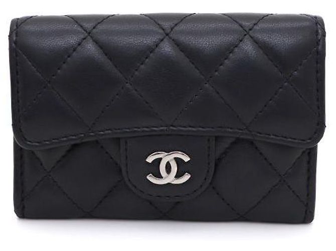 Chanel Black Lambskin Silver CC Classic Cardholder
