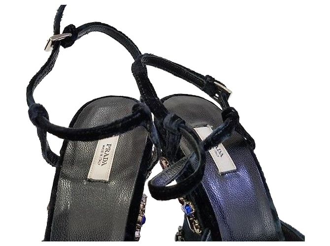 Prada Scarpa con zeppa in velluto e cristalli Multicolore