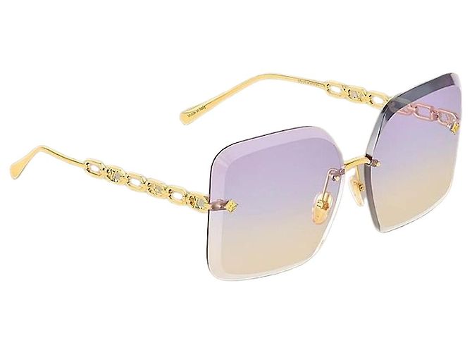Louis Vuitton Jewelry Square Sunglasses Gold Hardware Frame Golden