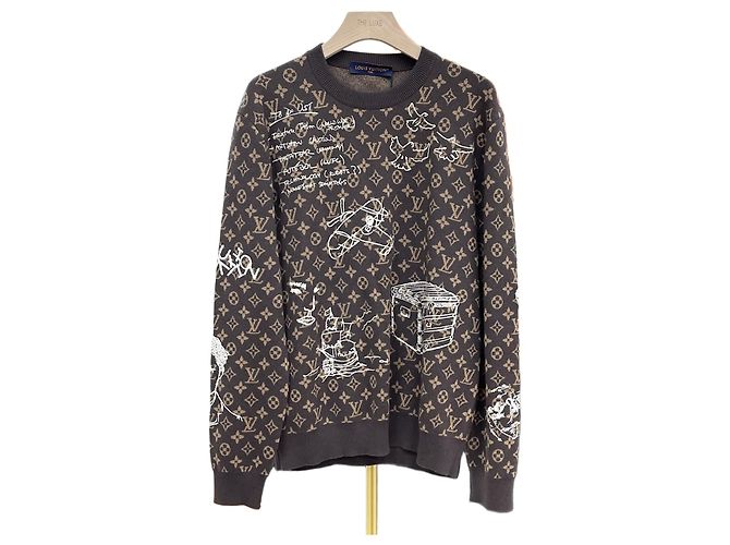 Louis Vuitton Pull à col rond en laine avec monogramme brodé Noir